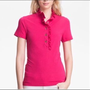 Tory Burch Ruffled Polo Pink size: small